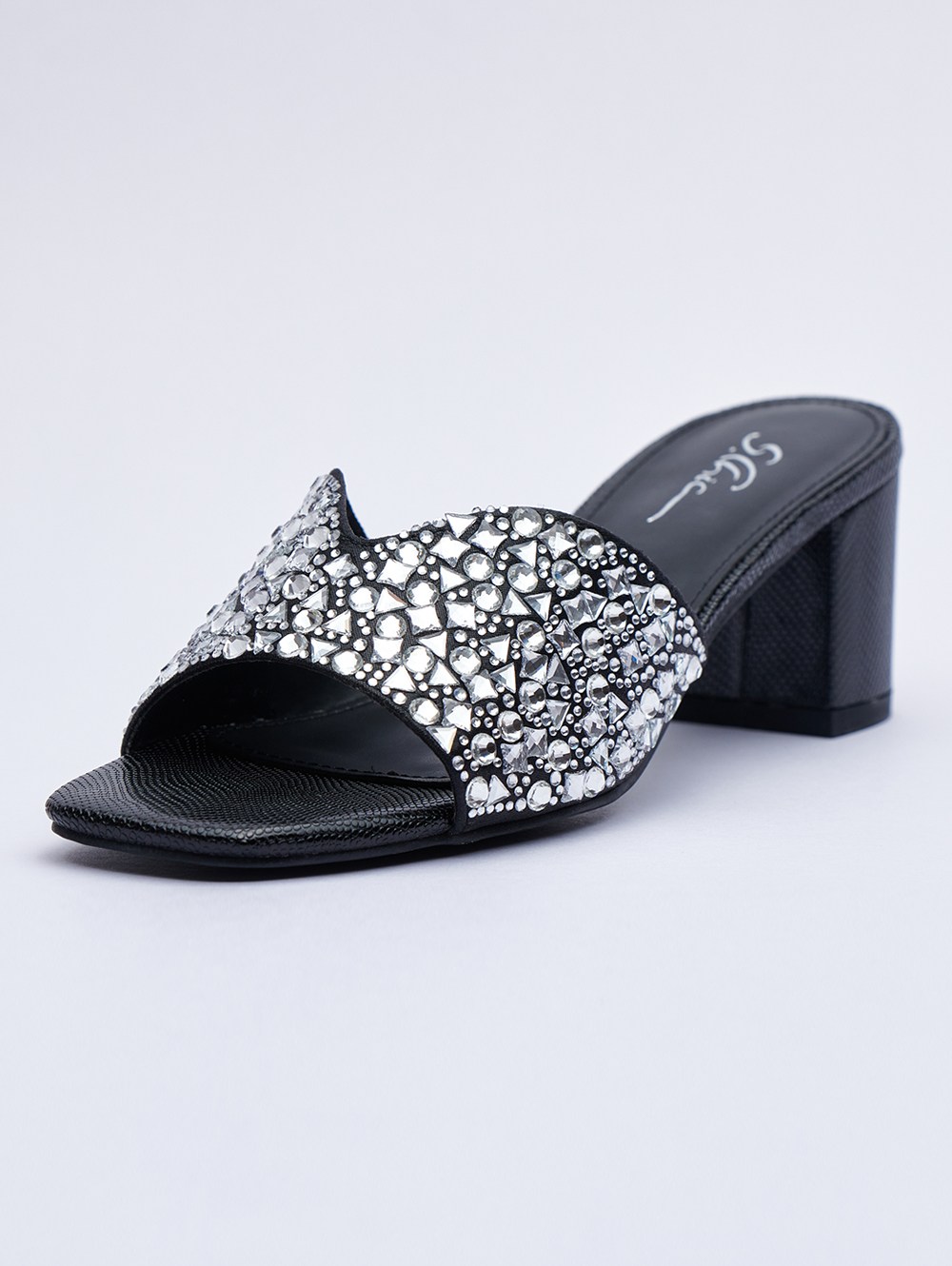 Glamorous Embellished Strap Mules with Block Heel